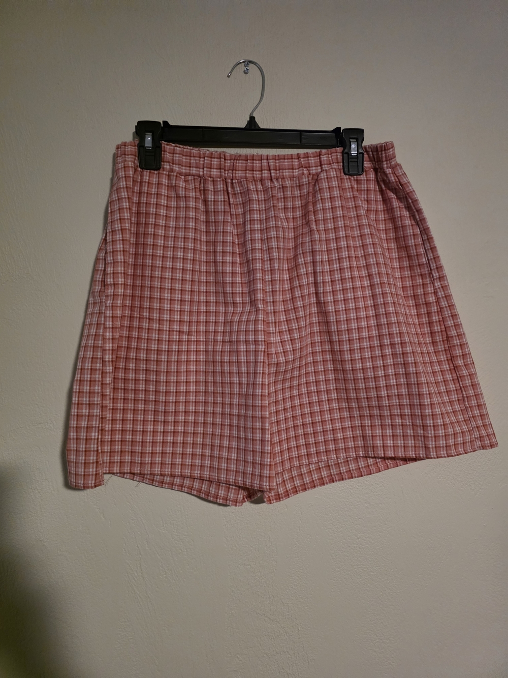 Dizzy Lizzy Rust and White Plaid Elastic Waist Shorts